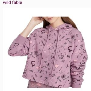 Wild Fable Women Lavender/Pink Graphic Hoodie Fleece Cropped Casual Outdoor Chic